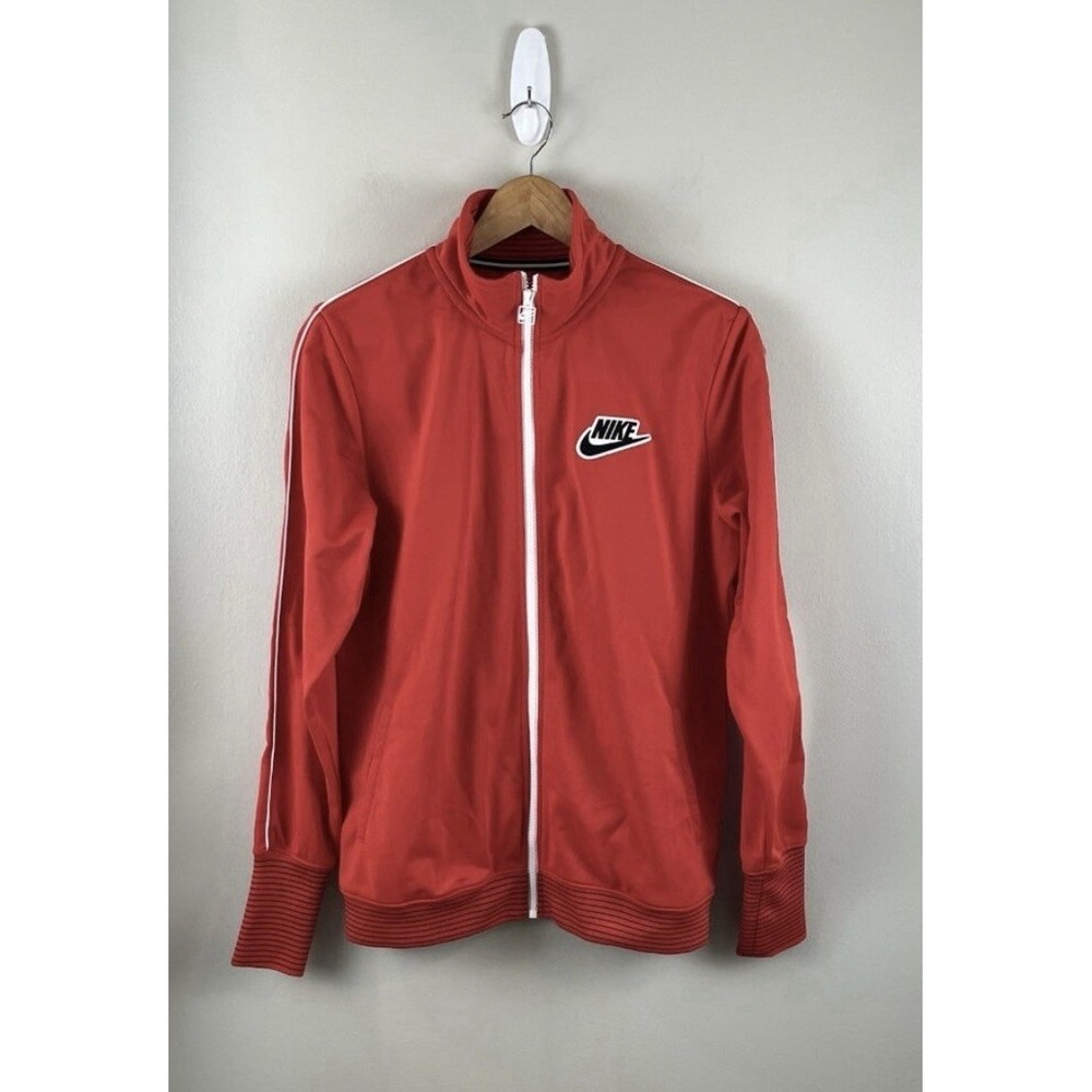 NIKE Track Jacket Womens Large Long Sleeve Zip‎ Up Red White Black (flaws)